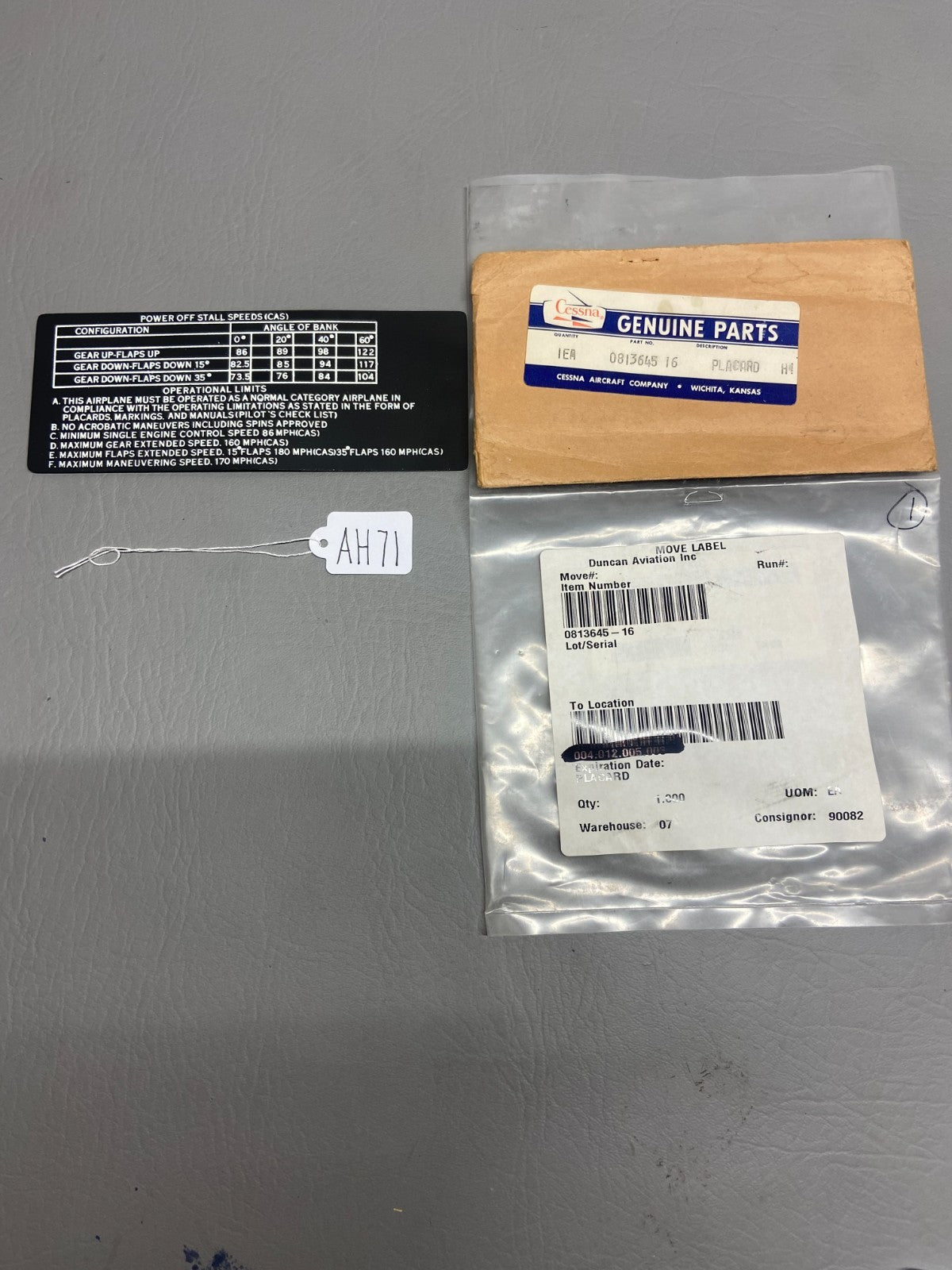 0813645-16 Cessna Placard