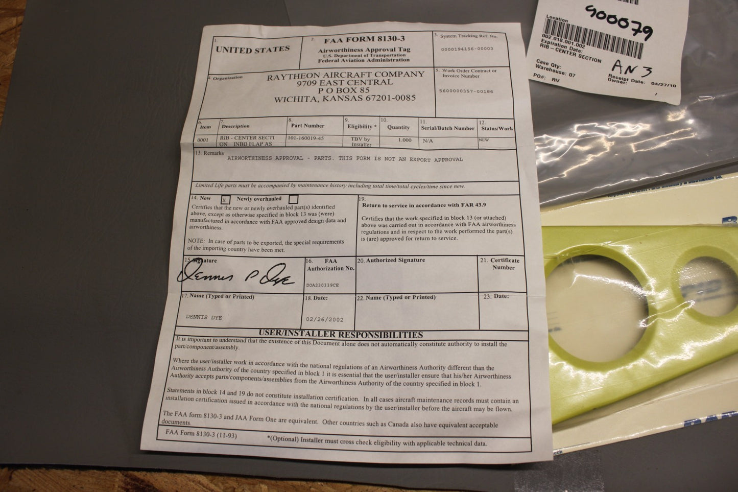 101-160019-45 - RIB - CENTER SECTION INBD FLAP ASSY