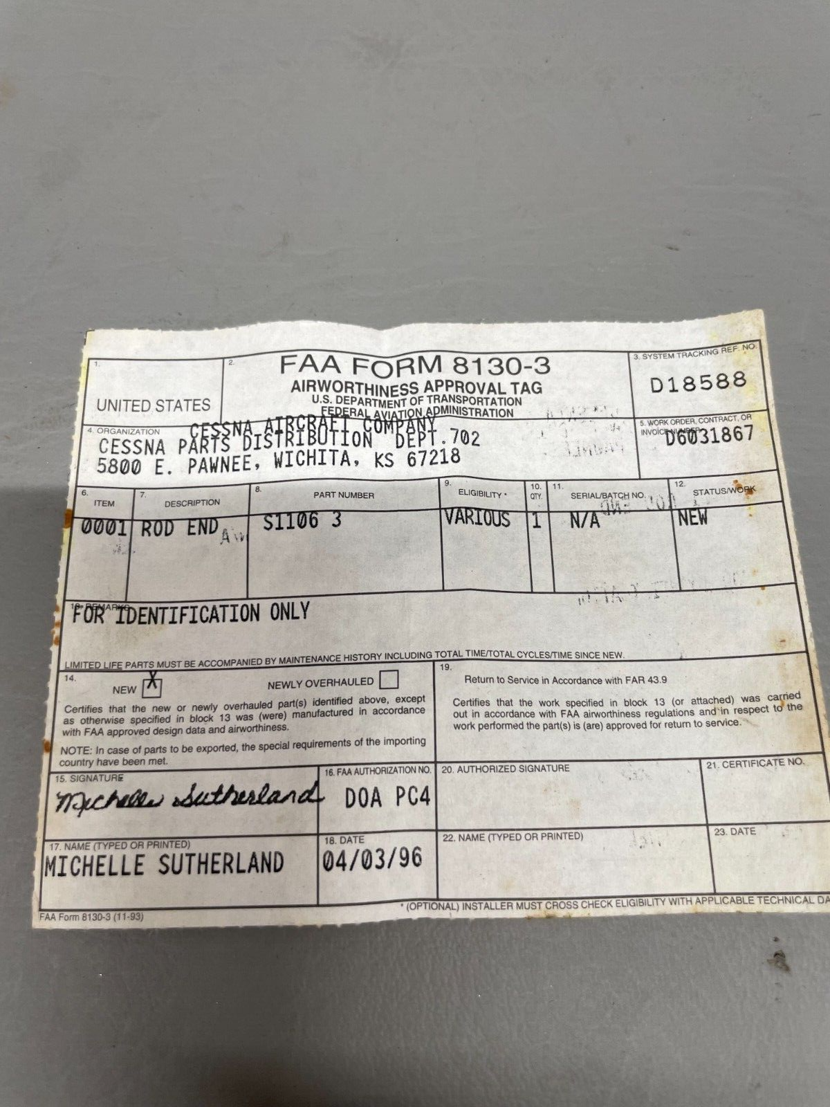Cessna Rod End P/N S1106-3