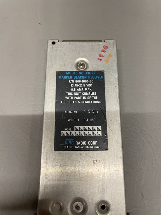 Bendix King KR-22 Marker Beacon Receiver P/N 066-1065-00
