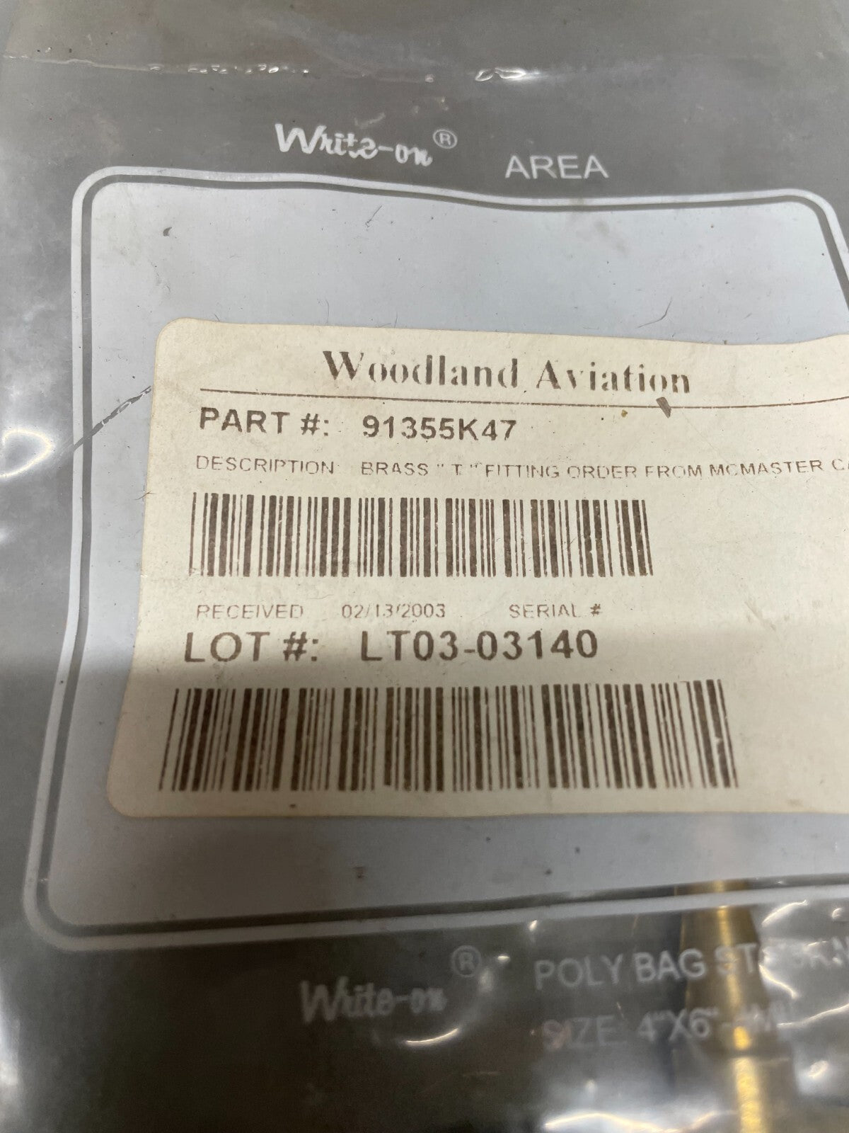 McMaster Carr Brass T Fitting P/N 91355K47