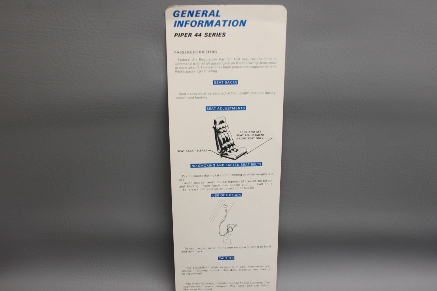 36735-002 Piper PA-44 Passenger Briefing Card