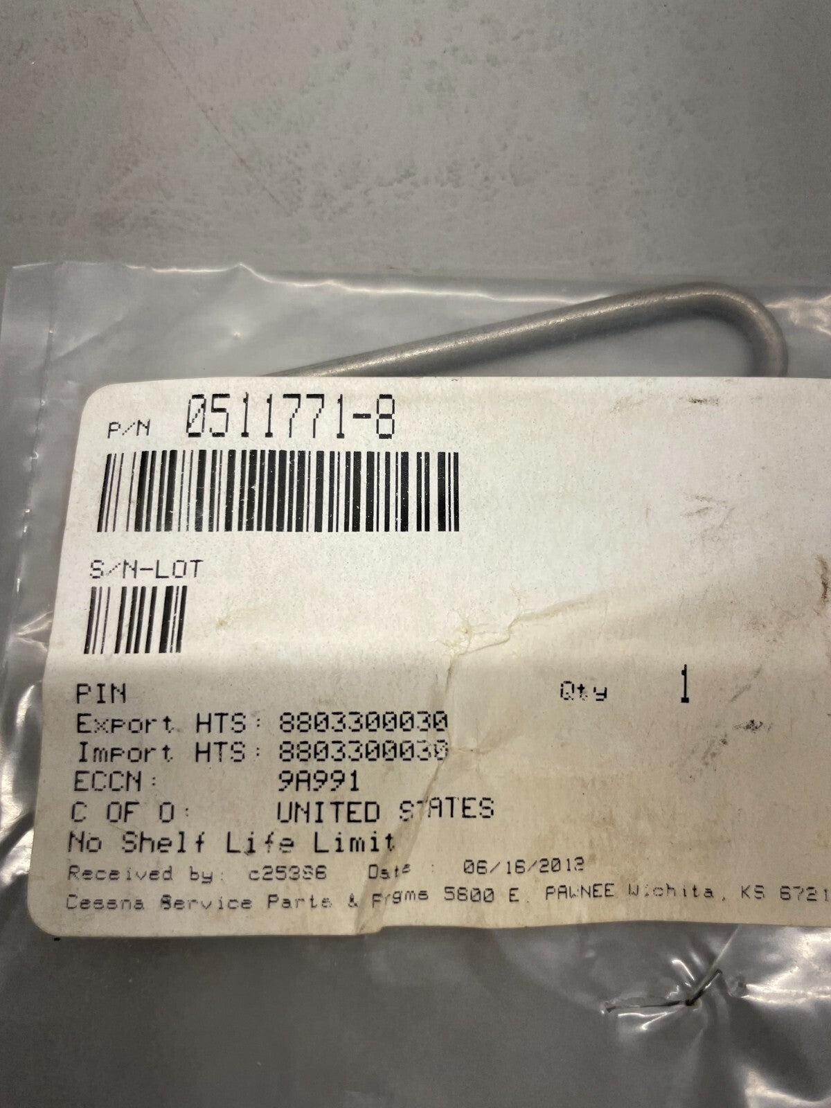 Cessna Pin With 8130 P/N 0511771-8