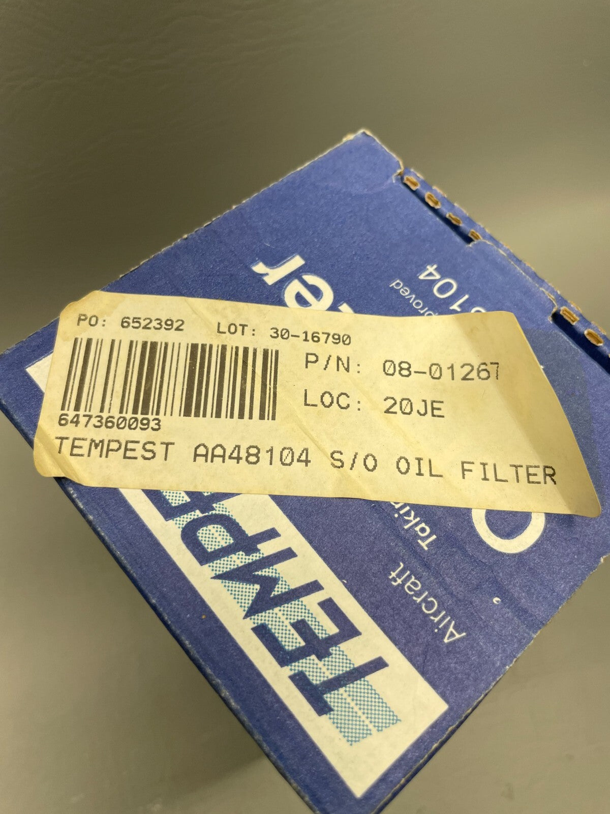 Tempest Oil Filter P/N AA48104