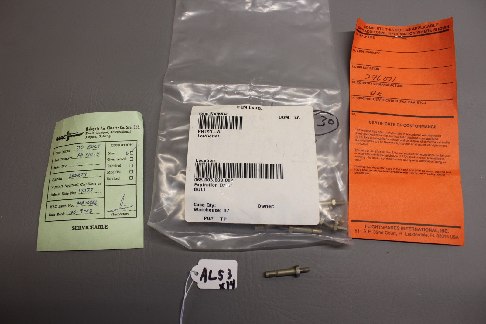 PH190-8 Aircraft Bolt (Lot of 14)