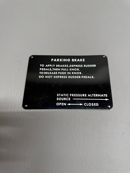 Cessna Parking Brake Placard P/N 5015034-2