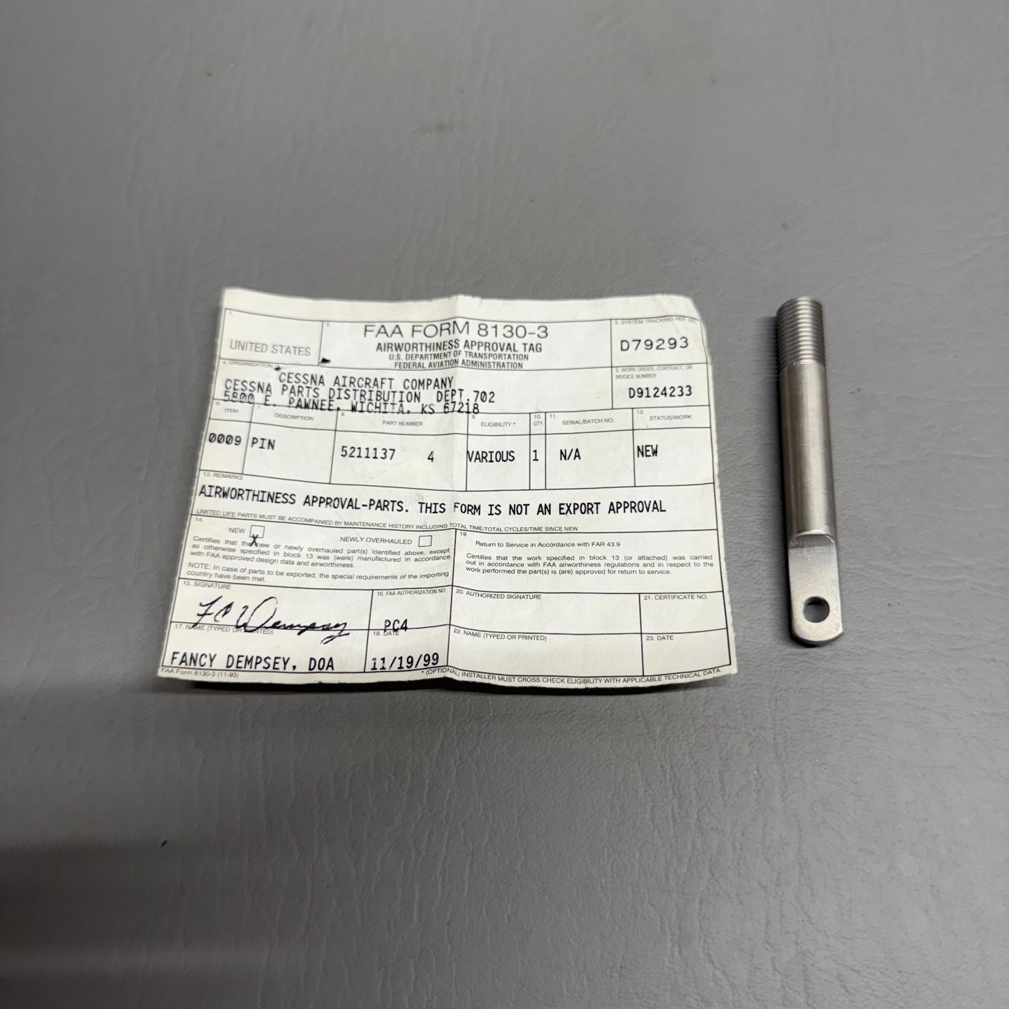 5211137-4 Cessna Pin With 8130