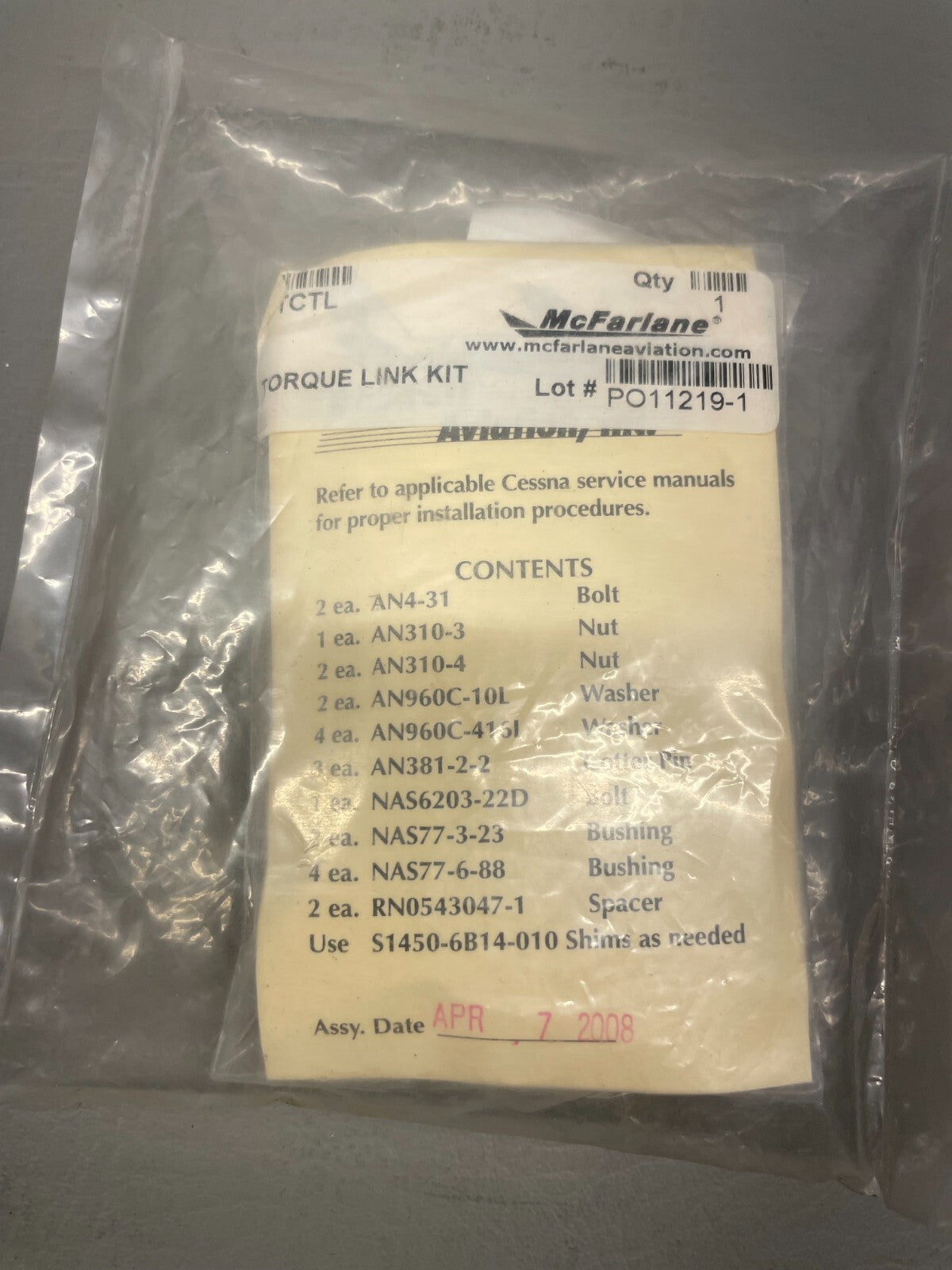 Cessna 100/200 Series Torque Link Kit P/N TCTL-KT (NEW)