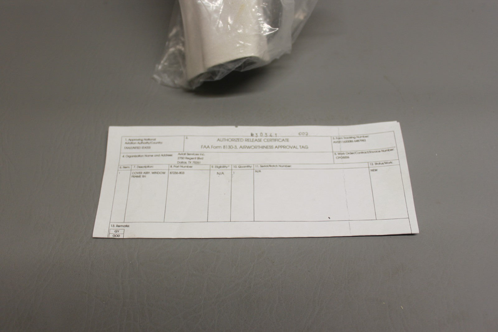 87236-803 Piper Cover Assy. Window Frame RH