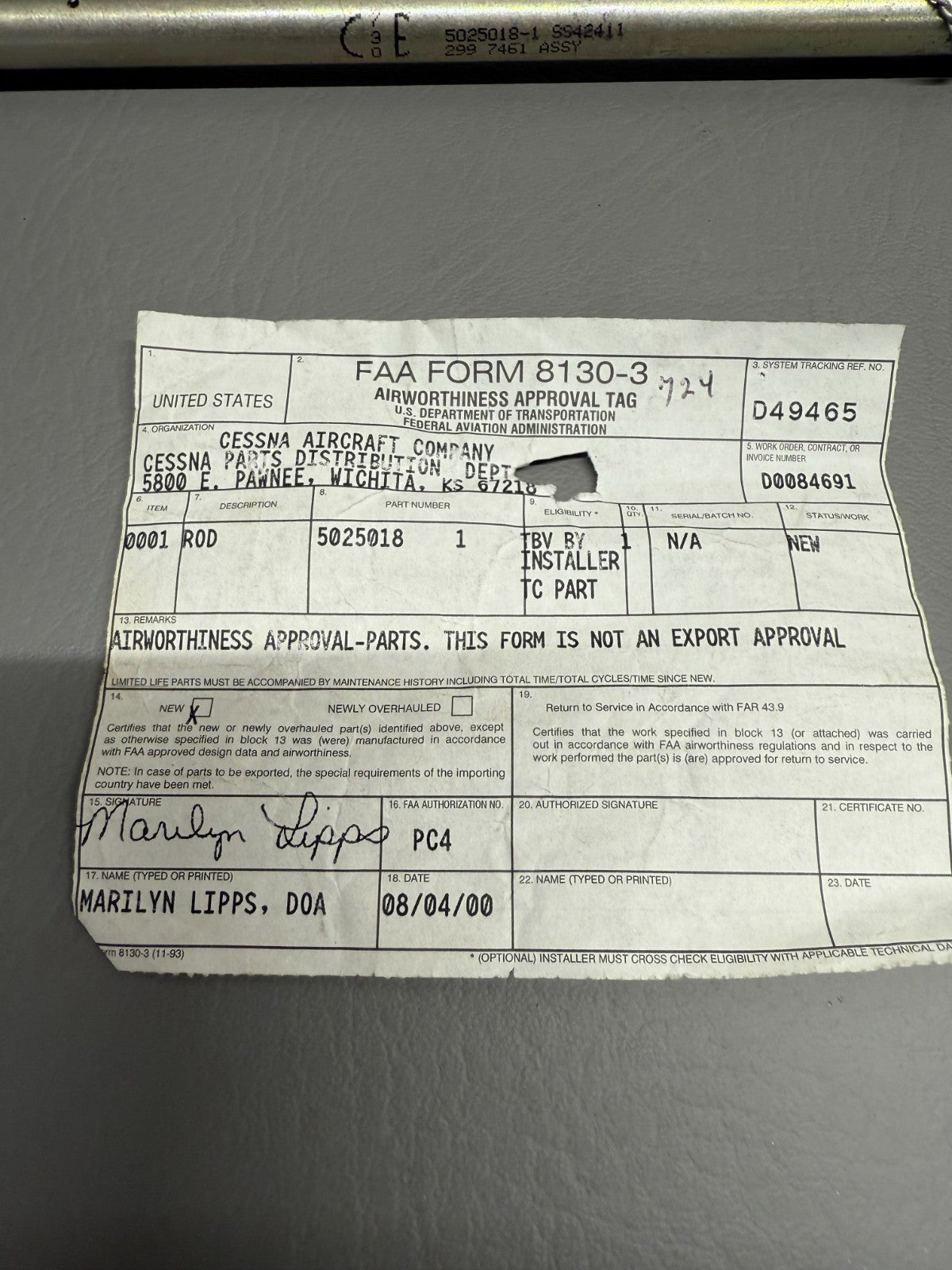 5025018-1 Cessna 310 Aileron Push/Pull Rod Assy