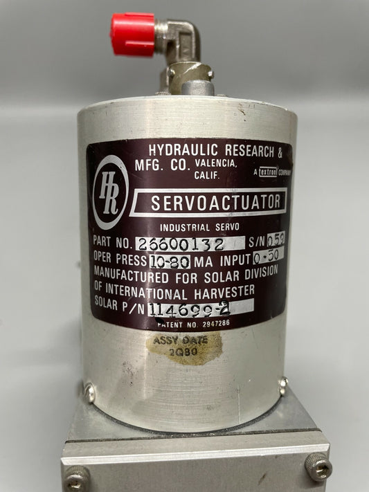 Hydraulic Research & MFG. Co Servo Actuator P/N 26600132