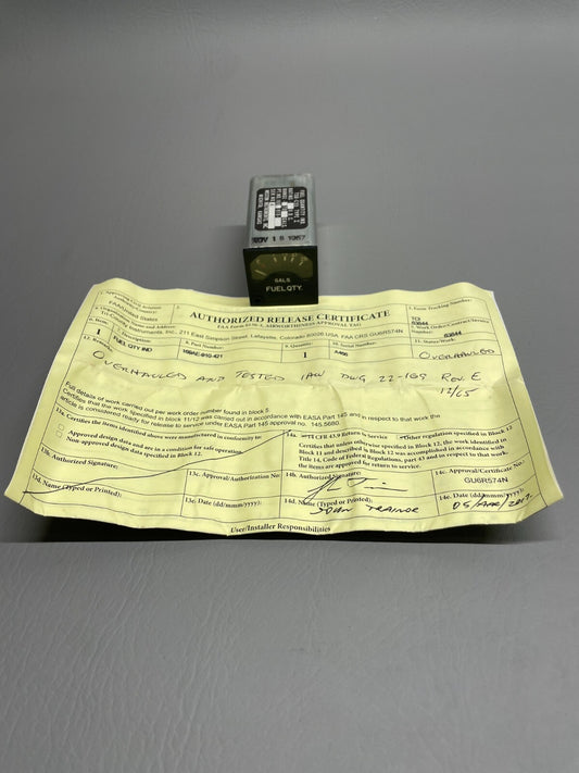 Weston Instruments Fuel Quantity Indicator With 8130 P/N 169AF-910-421
