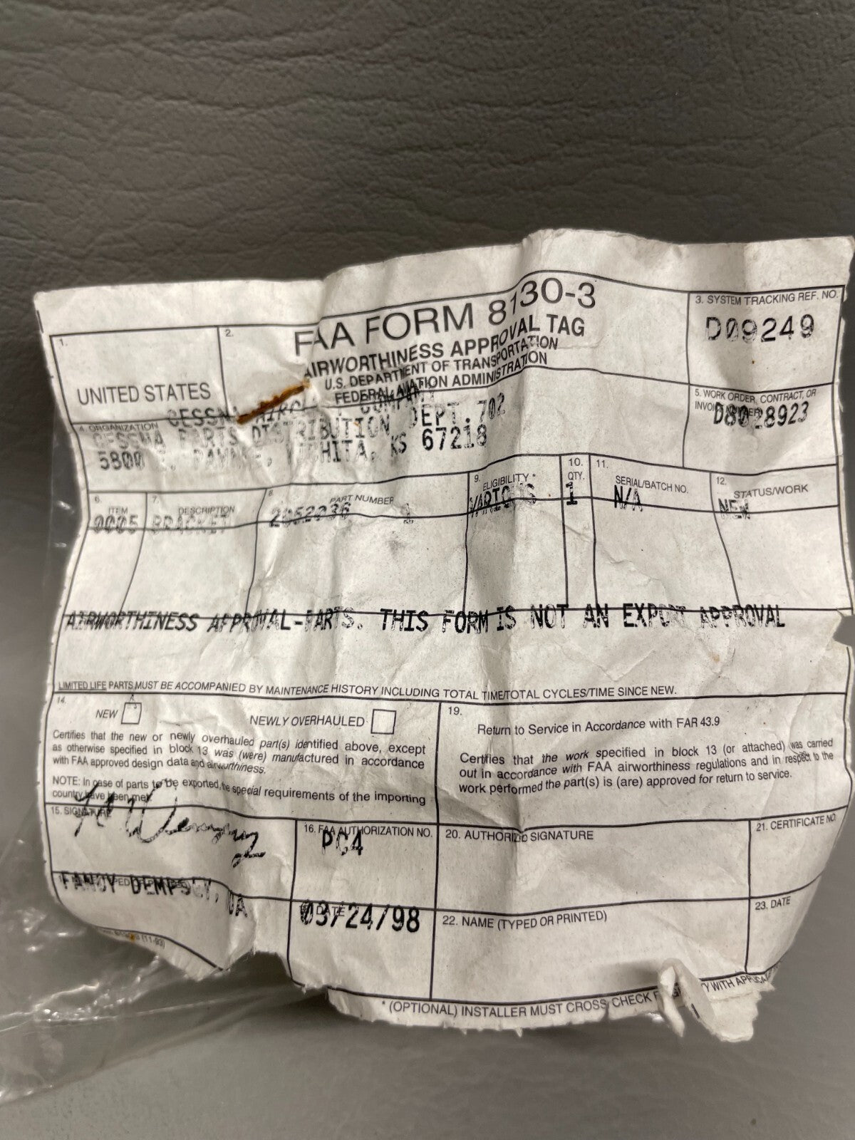 Cessna Bracket P/N 2052036-1 (NEW)