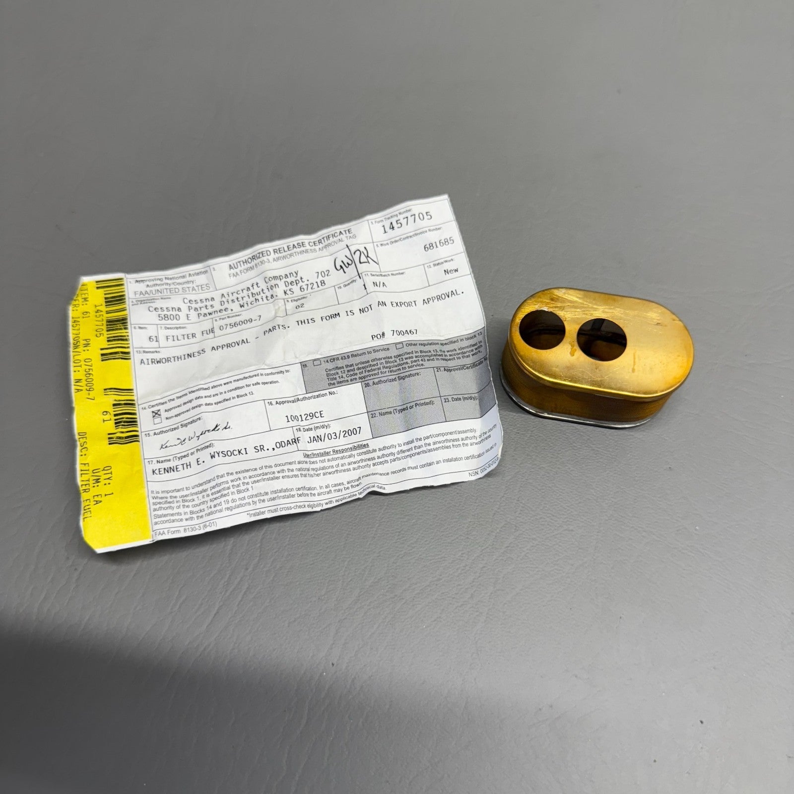 0756009-7 Cessna Fuel Filter With 8130