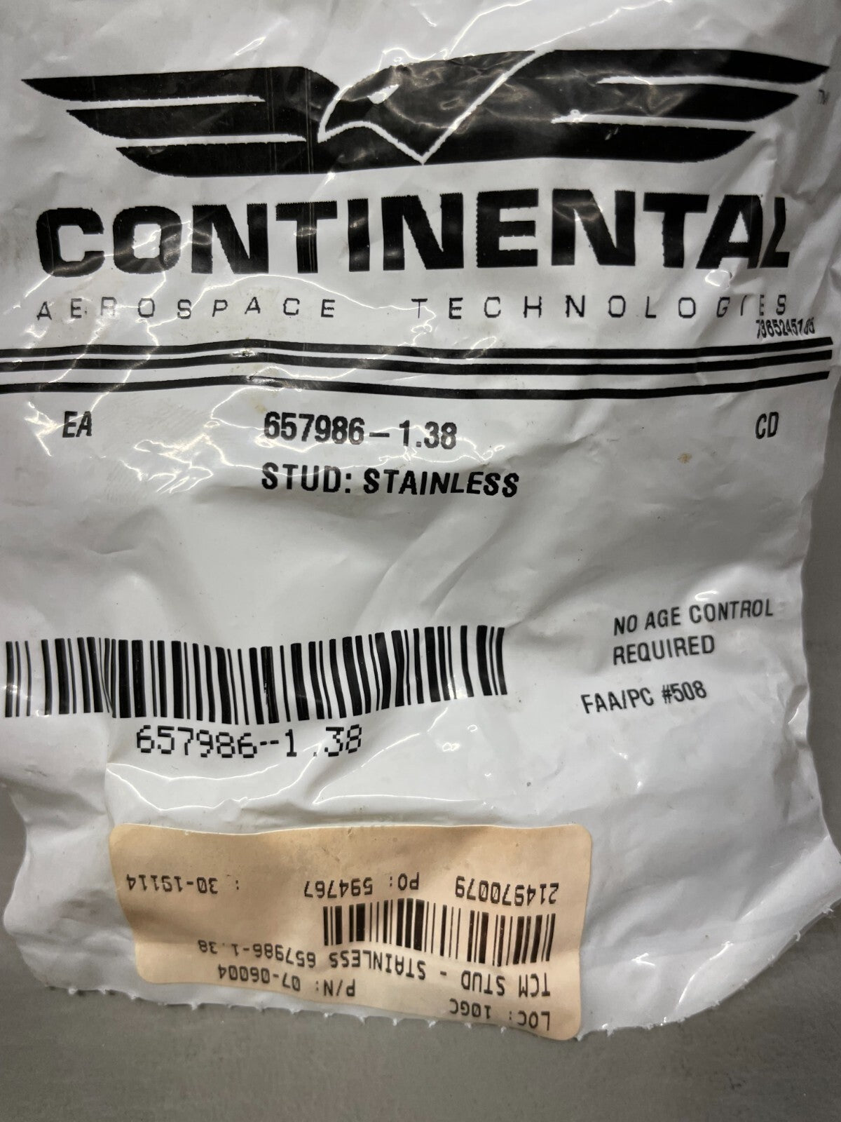 TCM Stud Stainless P/N 07-06004 657986-1.38