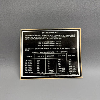 Cessna Placard P/N 2105030-1