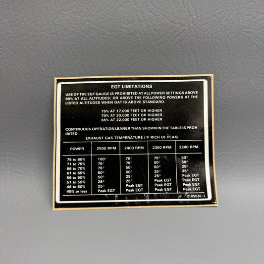 Cessna Placard P/N 2105030-1