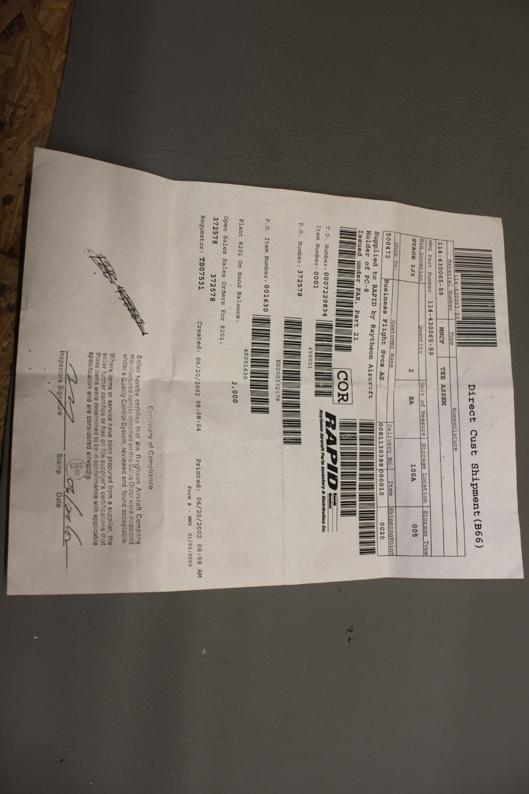 114-430065-59 Beechcraft Cabin Floorboard Tee