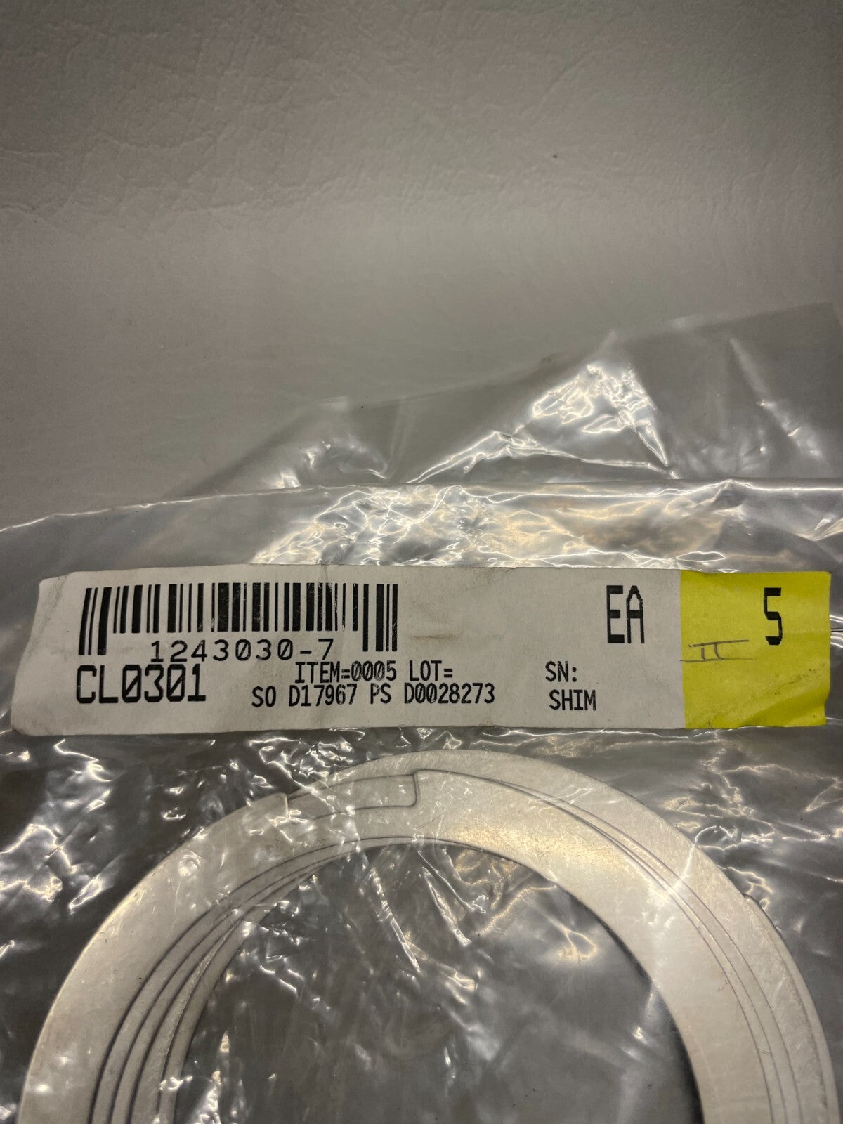 Cessna Nose Strut Shim .020 P/N 1243030-7 (PACK OF 5)  (NEW)