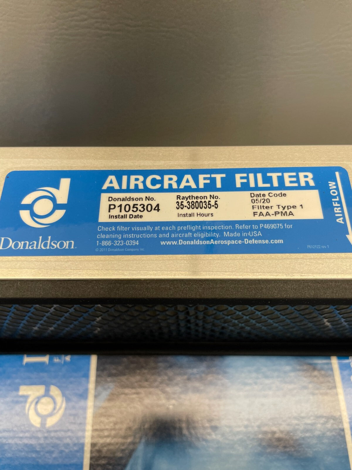 Beechcraft Bonanza Engine Intake Air Filter P/N 35-380035, P05304 (NEW)