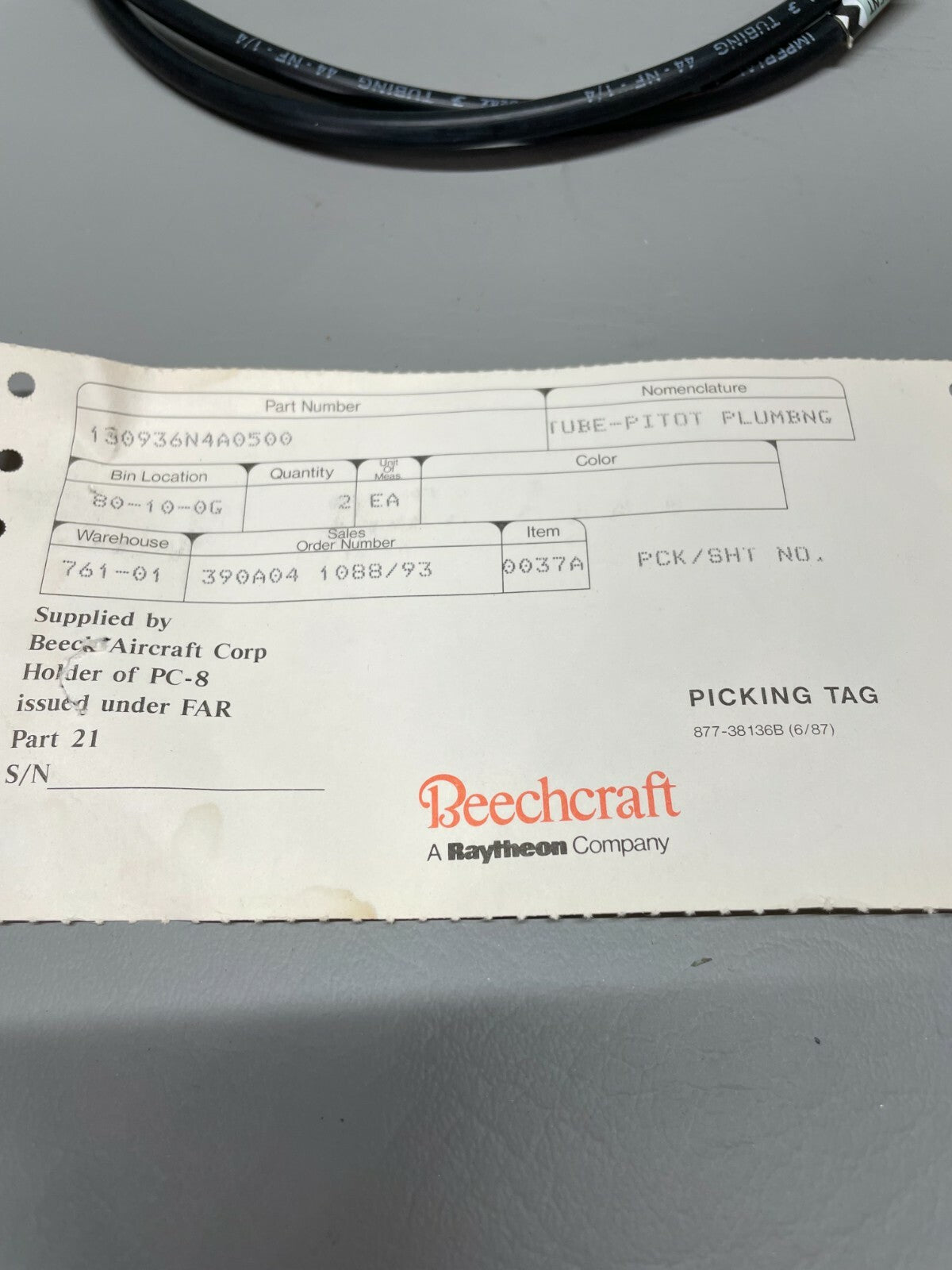 Beechcraft Pitot Tube Plumbing P/N 130936N4A0500