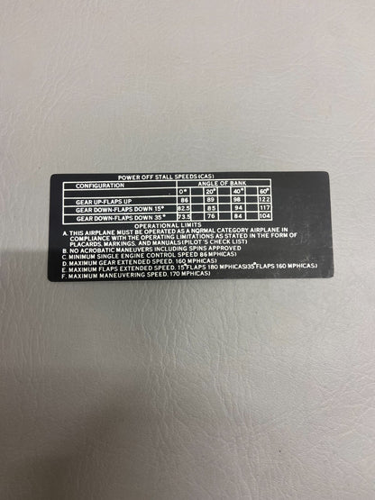0813645-16 Cessna Placard