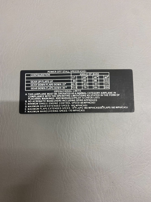 0813645-16 Cessna Placard