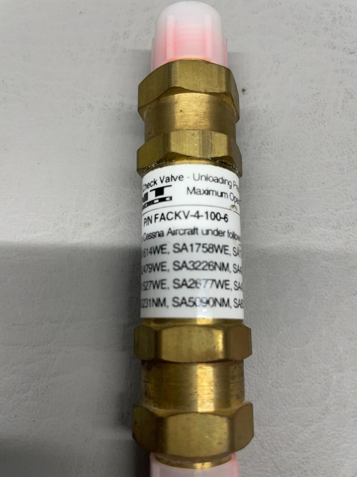 Cessna Flint Fuel Check Valve P/N FACKV-4-100-6
