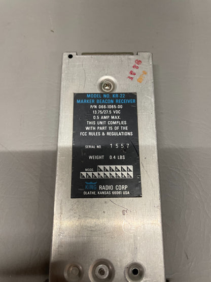 Bendix King KR-22 Marker Beacon Receiver P/N 066-1065-00