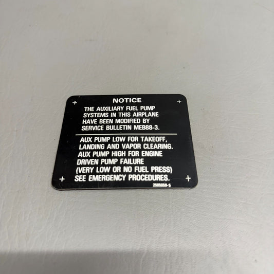 2505059-5 Cessna Auxiliary Fuel Pump Switch Placard