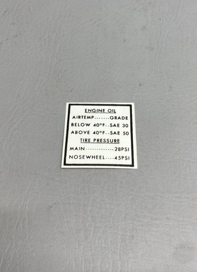 0713210-15 Cessna Engine Oil and Tire Pressure Chart Decal