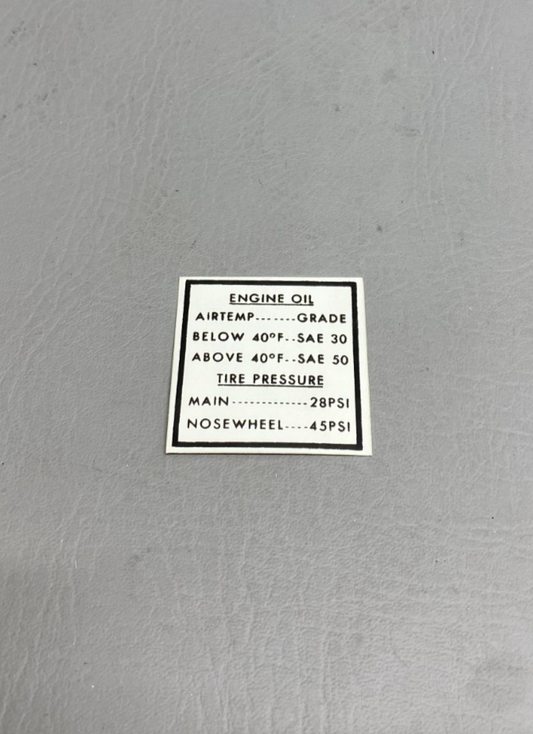 0713210-15 Cessna Engine Oil and Tire Pressure Chart Decal